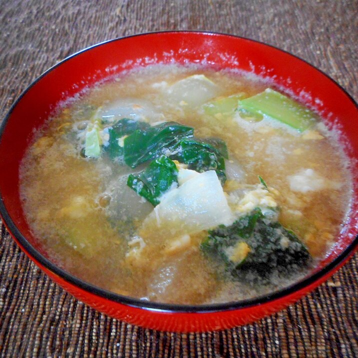 小松菜と玉ねぎのかき玉味噌汁